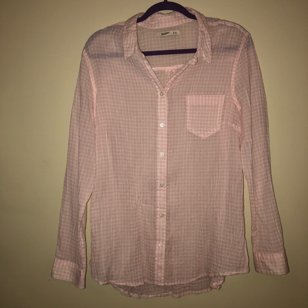 Pink & white gingham check button collared shirt